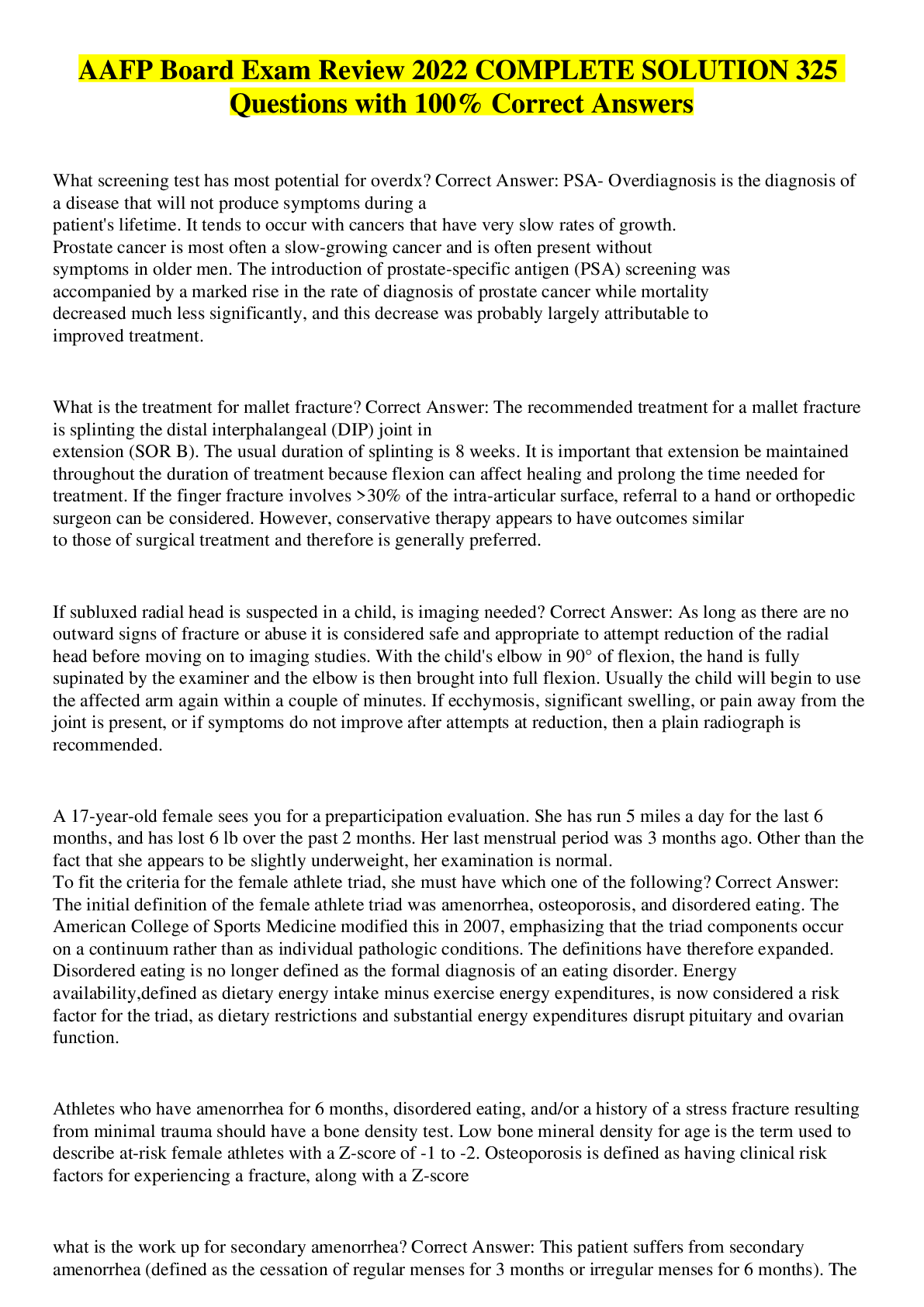 AAFP Board Exam Review 2022 COMPLETE SOLUTION 325 Questions with 100